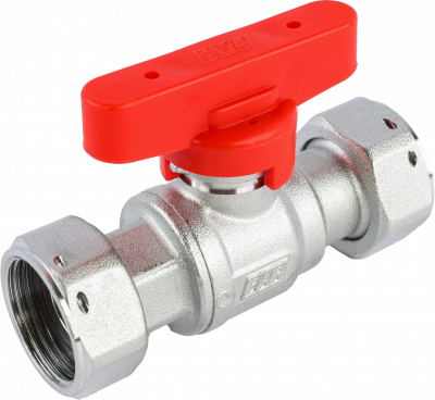 Кран шаровой FAR 3/4", накидные гайки EPDM, красн. бабочка, хром